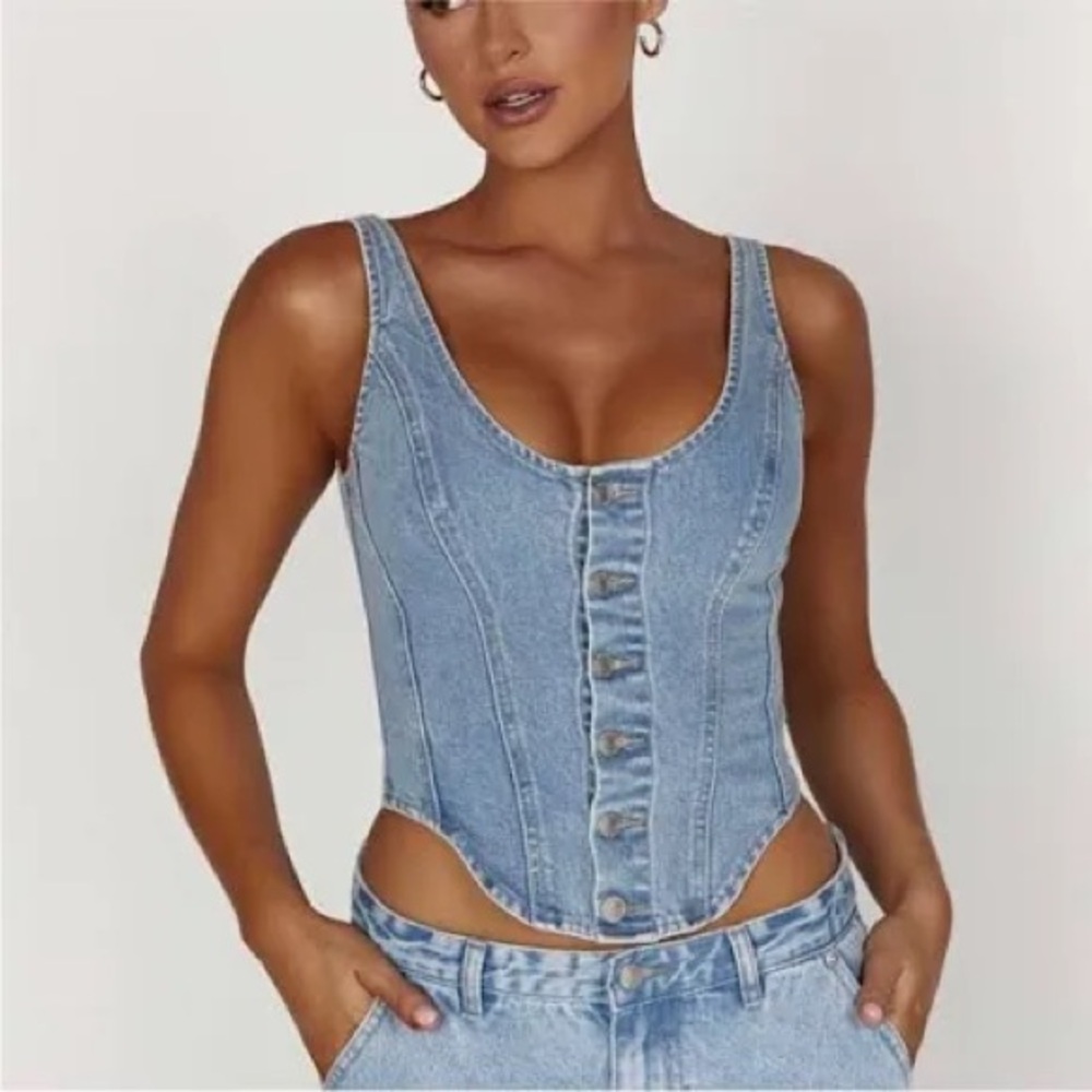 Meshki Light Blue Denim Corset Tank Top